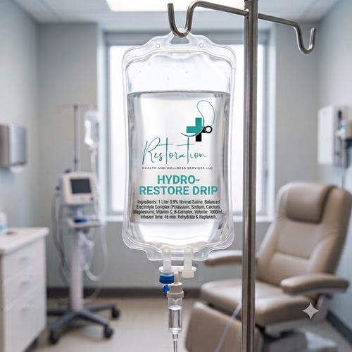 Hydro-Restore IV Hydration - 500mL | Dehydration Treatment | Restoration Health & Wellness